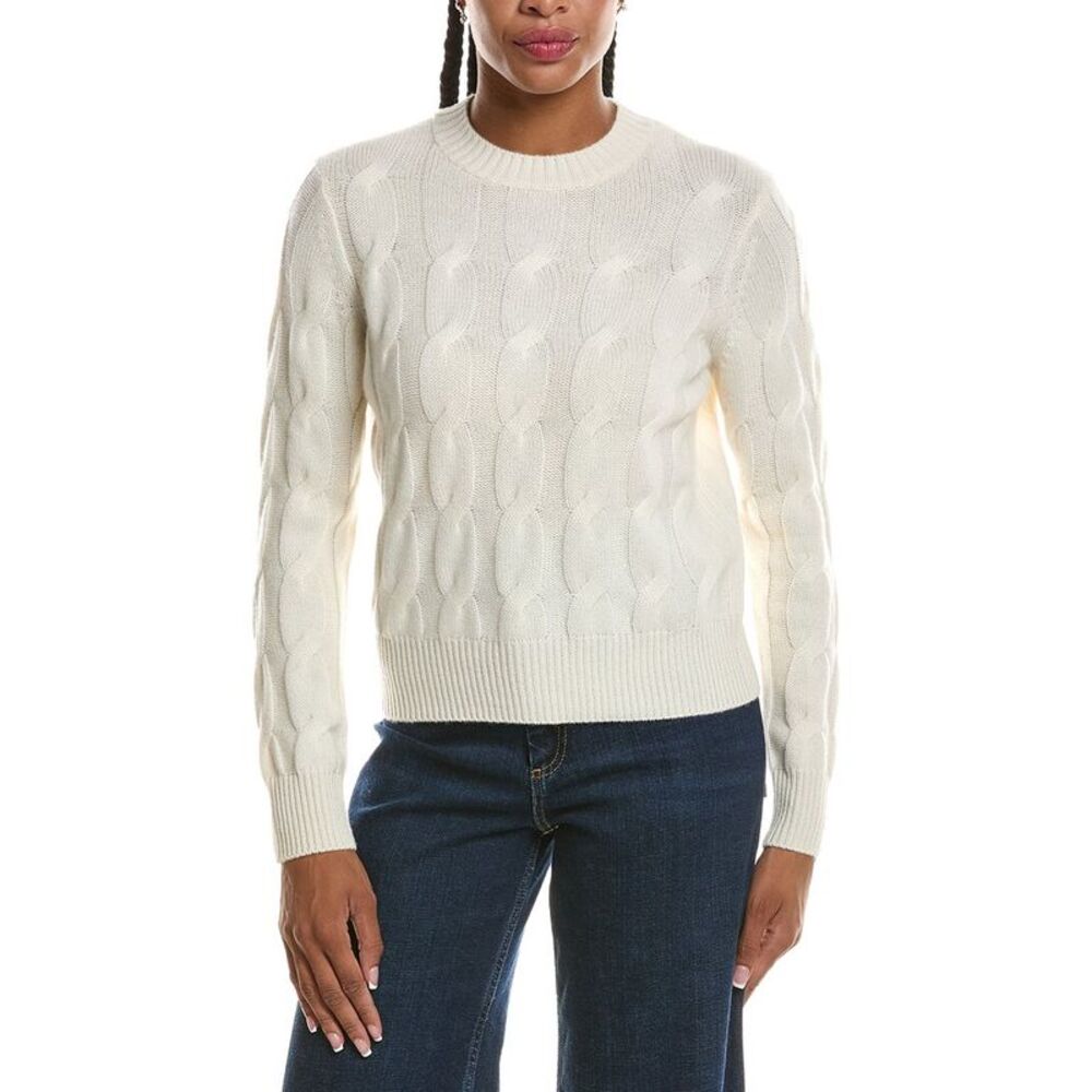 Forte Cashmere Womens Luxe Cable Crewneck Cashmere Sweater, White